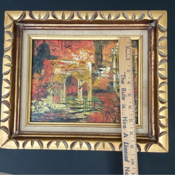 Vintage Signed W.K. Impressionist Abstract Landscape Ruins Acrylic Oil Painting - Picture 11 of 17